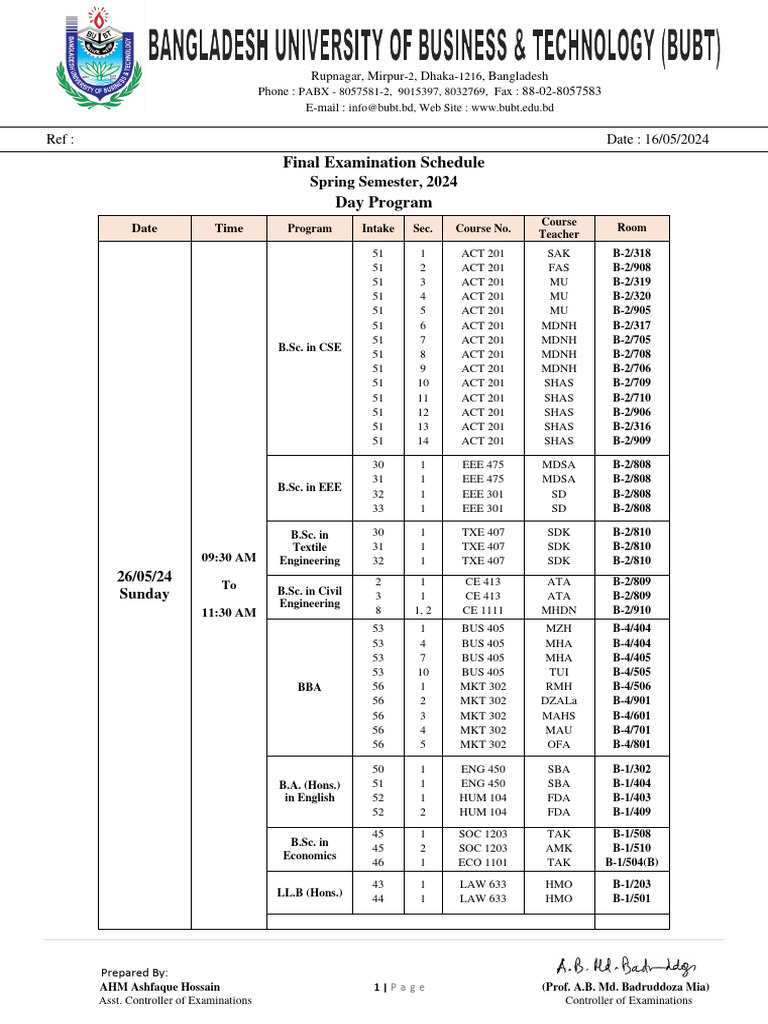 Spring 2024 Final Exam Schedule | PDF | Academic Degree | Qualifications