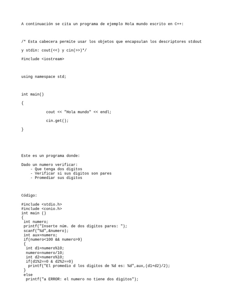 Programas en C++ y C para principiantes | PDF | C ++ | Programación ...