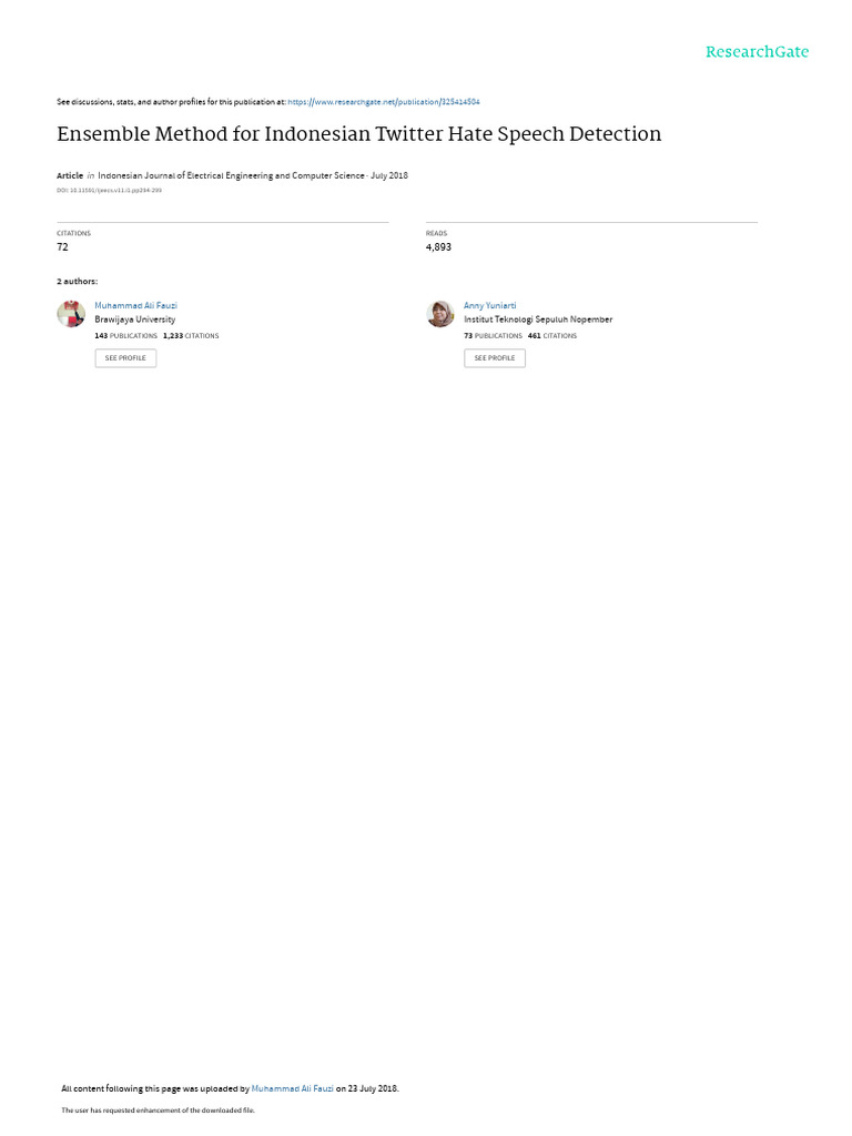 Ensemble Method For Indonesian Twitter Hate Speech Detection | PDF ...