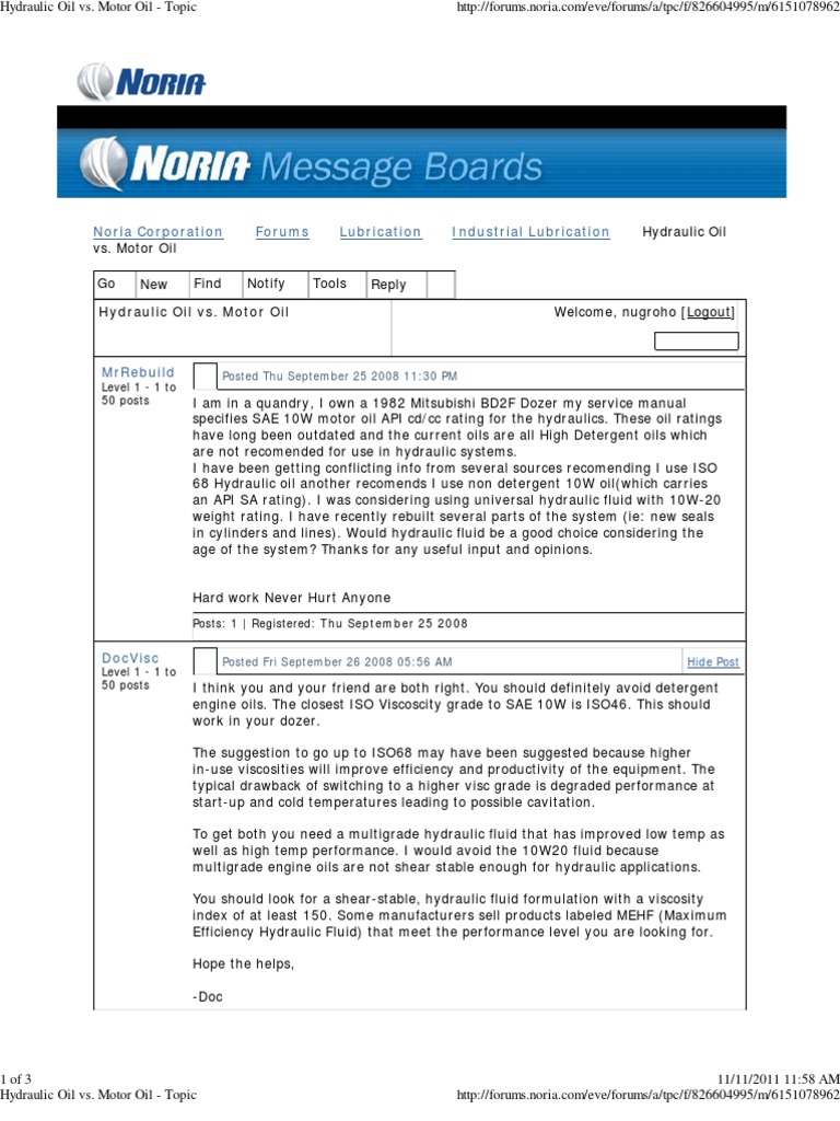 Hydraulic Oil Vs PDF Motor Oil Lubrication