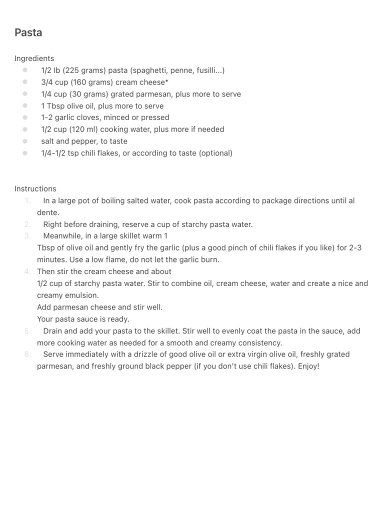 Creamy Pasta with Garlic and Cheese | PDF | Cooking, Food & Wine