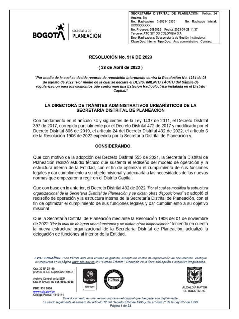Res 916 de 2023 | PDF | Telecomunicaciones | Justicia
