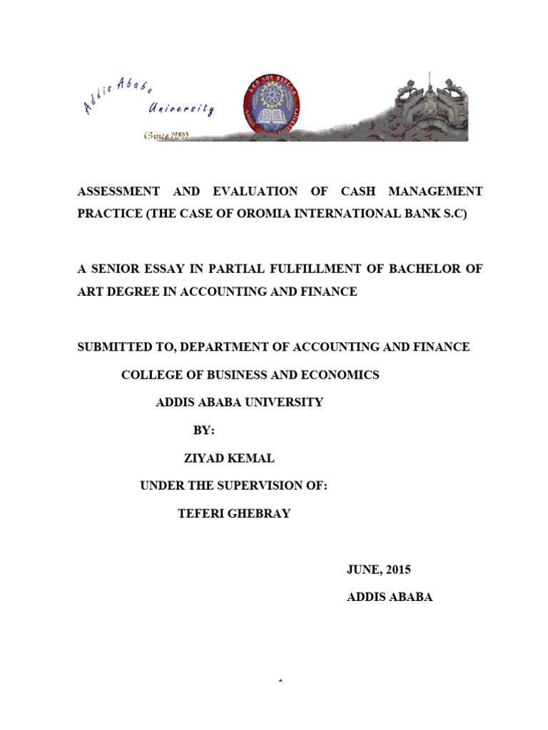 Assessment and Evaluation of Cash Management Practice PDF Banks Cash
