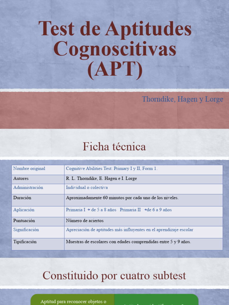 Test de Aptitudes Cognoscitivas | PDF | Educación de la primera ...