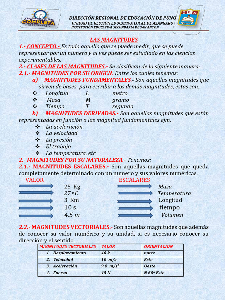 Tipos y Clases de Magnitudes en Física | PDF | Sistema Internacional de ...