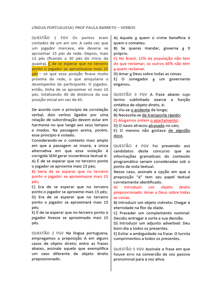 Verbos e Voz Passiva na Língua Portuguesa | PDF | Assunto (gramática ...