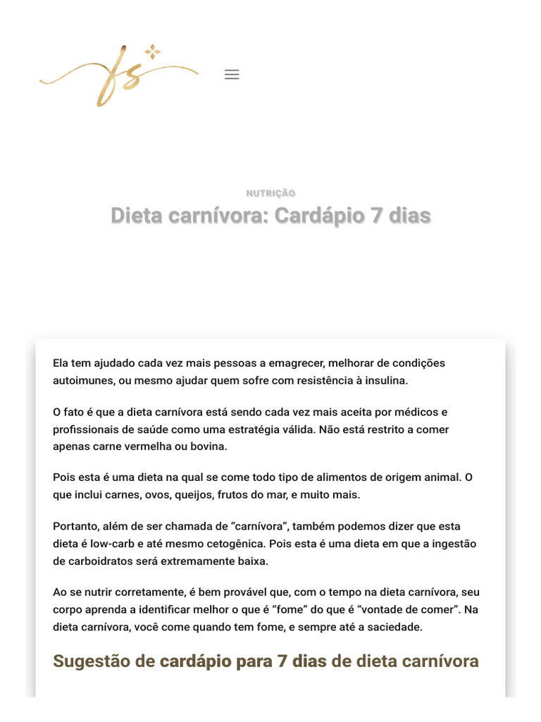 Dieta Carnívora - Cardápio 7 Dias - Fabiane Silverio | PDF | Carne ...