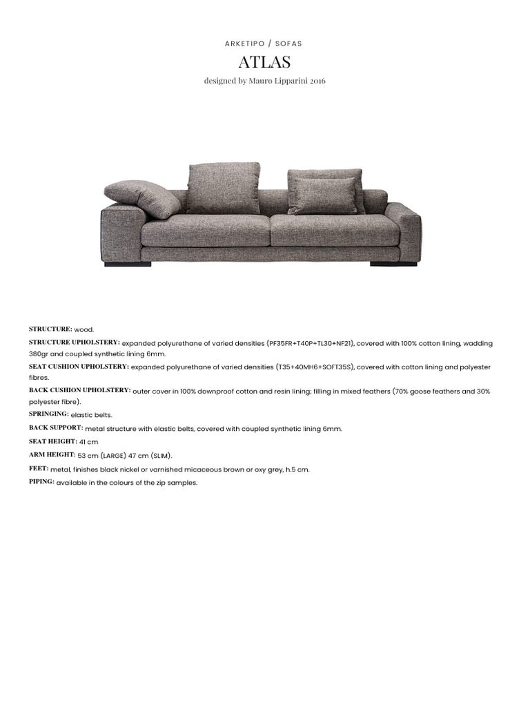 Arketipo Atlas Sofas Specifications | PDF | Upholstery