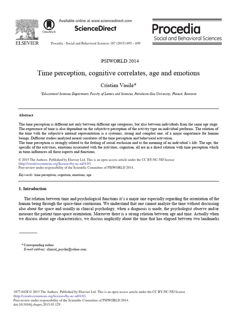 Time Perception, Cognitions, Age and Emotions | PDF | Time Perception ...
