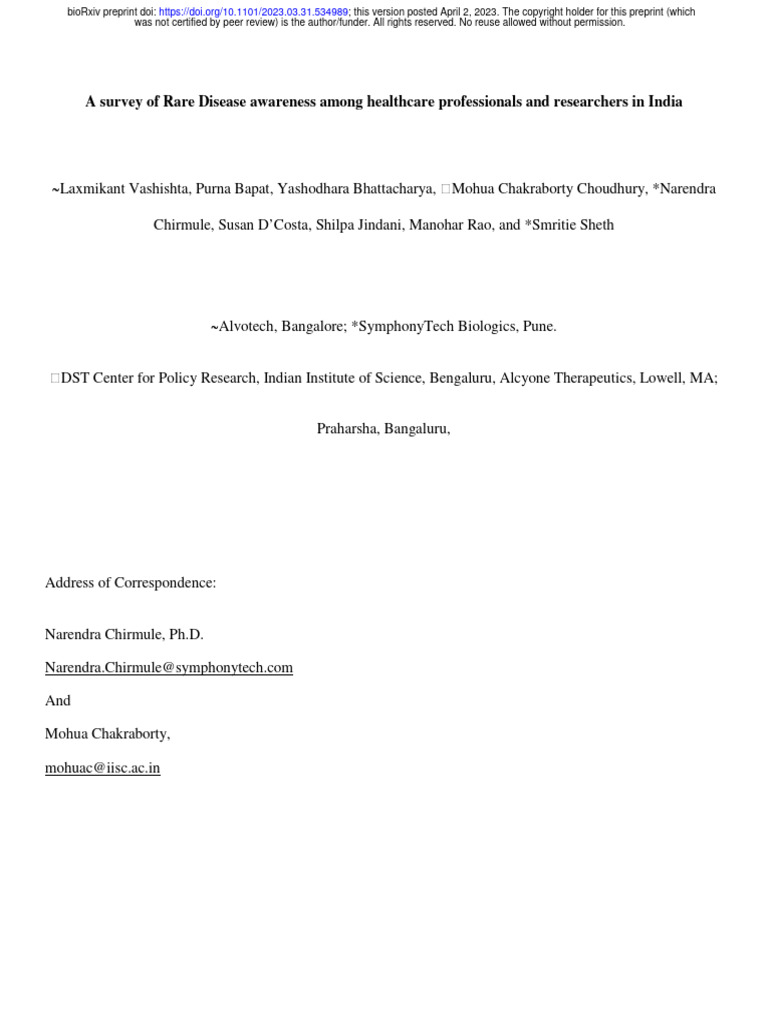 2023 03 31 534989v1 Full | PDF | Medical Diagnosis | Gene Therapy