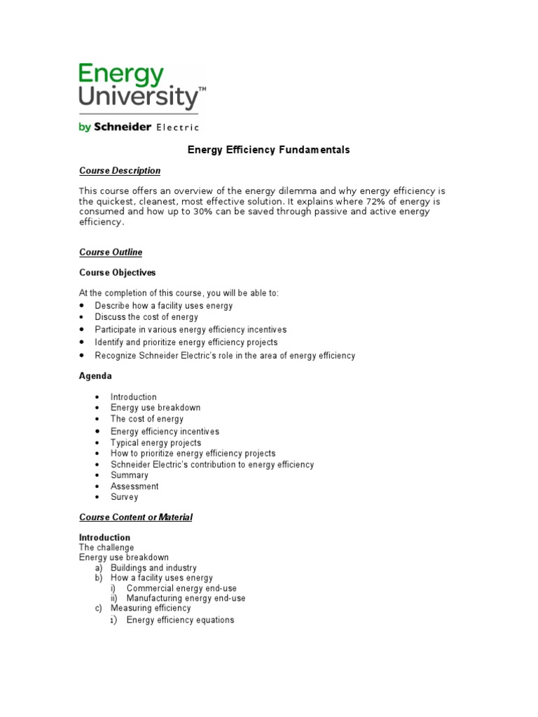 Energy Efficiency Course Overview | PDF | Efficient Energy Use ...