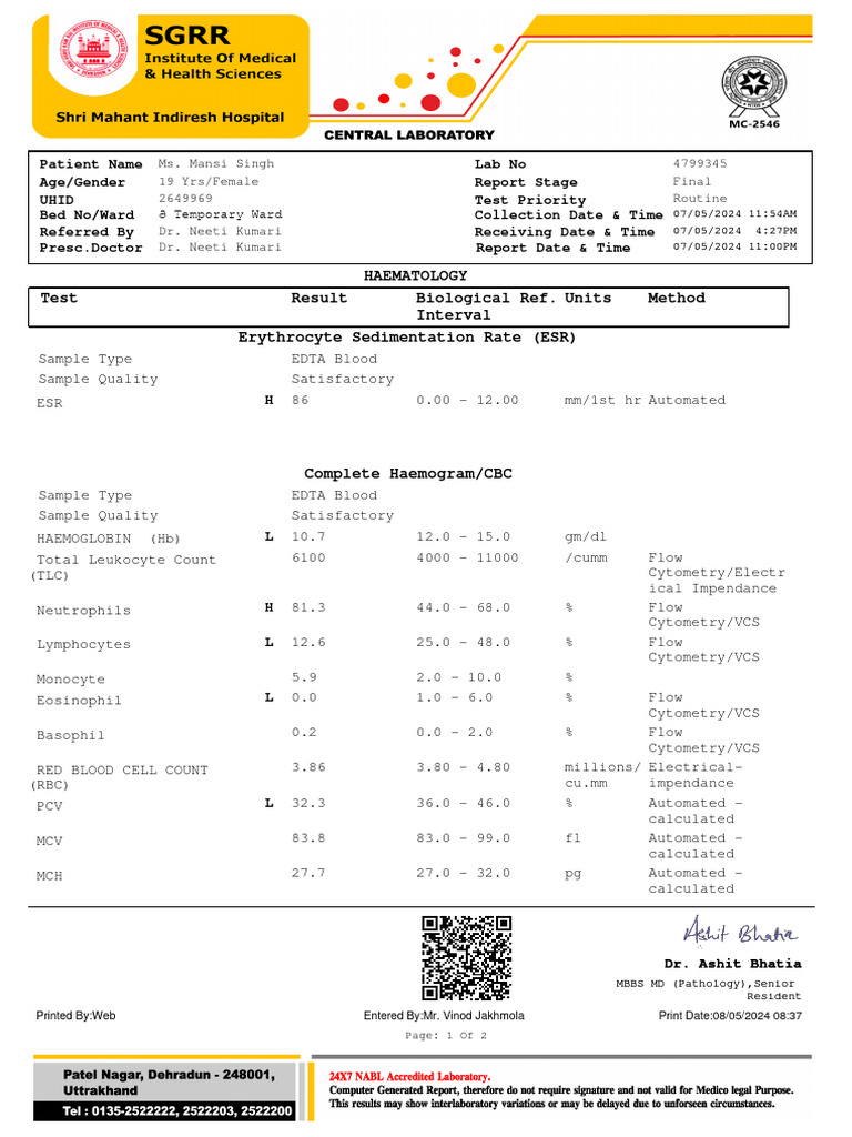 Print Lab Result | PDF | Blood | Vertebrates