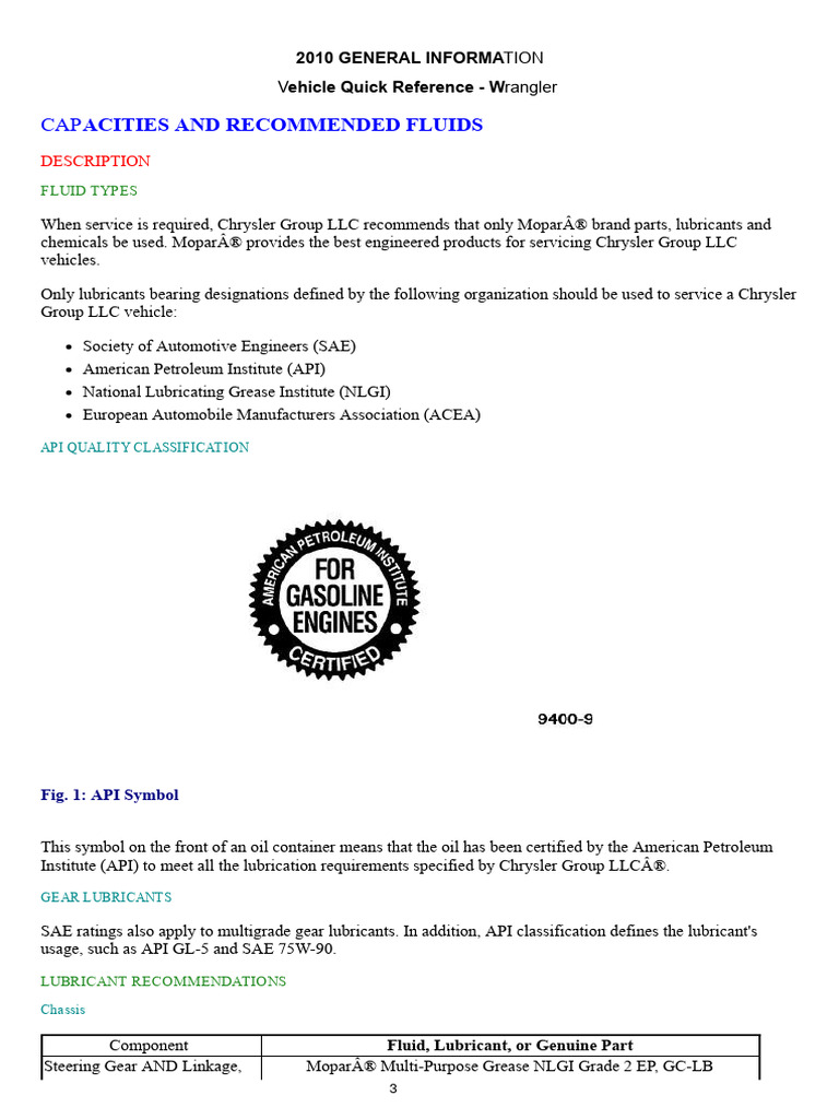 01-Vehicle Quick Reference | PDF | Motor Oil | Gasoline