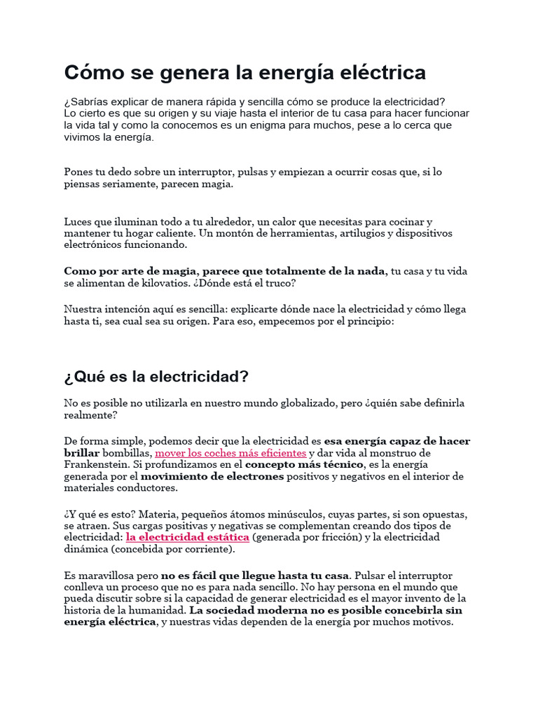 Cómo Se Genera La Energía Eléctrica | PDF | Energía solar | Energía