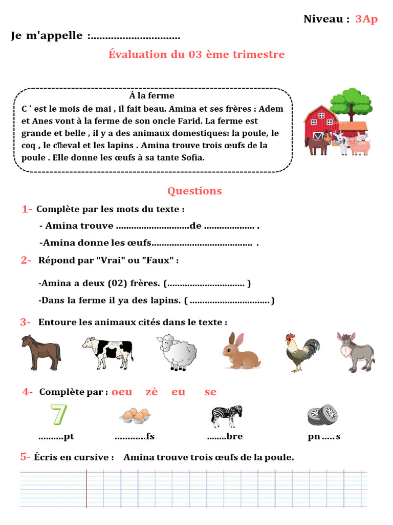 Évaluation des Animaux de la Ferme 3AP | PDF