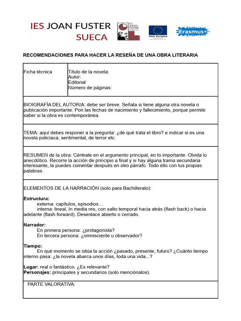 Guía para Reseñas Narrativas de Novelas | PDF | Narración | Novelas
