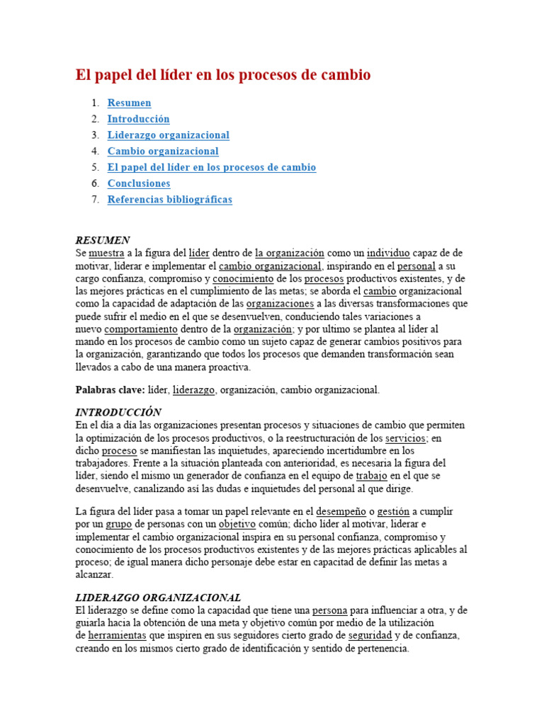 El Papel Del Líder en Los Procesos de Cambio | PDF | Liderazgo ...