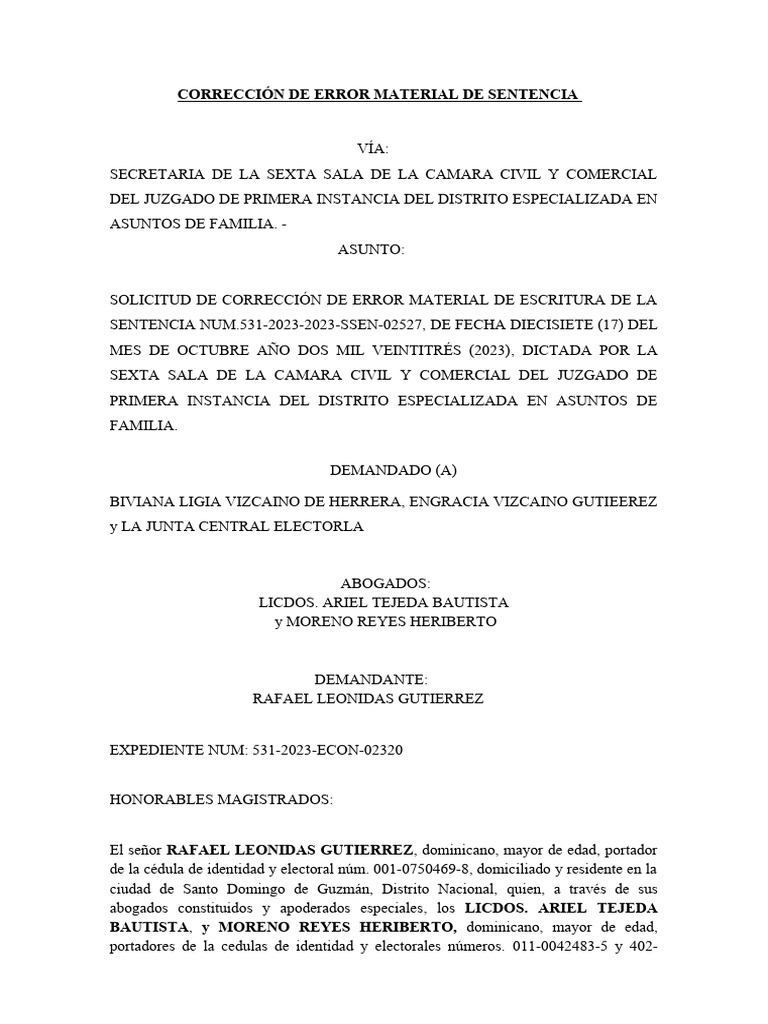 Solicitud de Corrección de Sentencia | PDF | República Dominicana ...