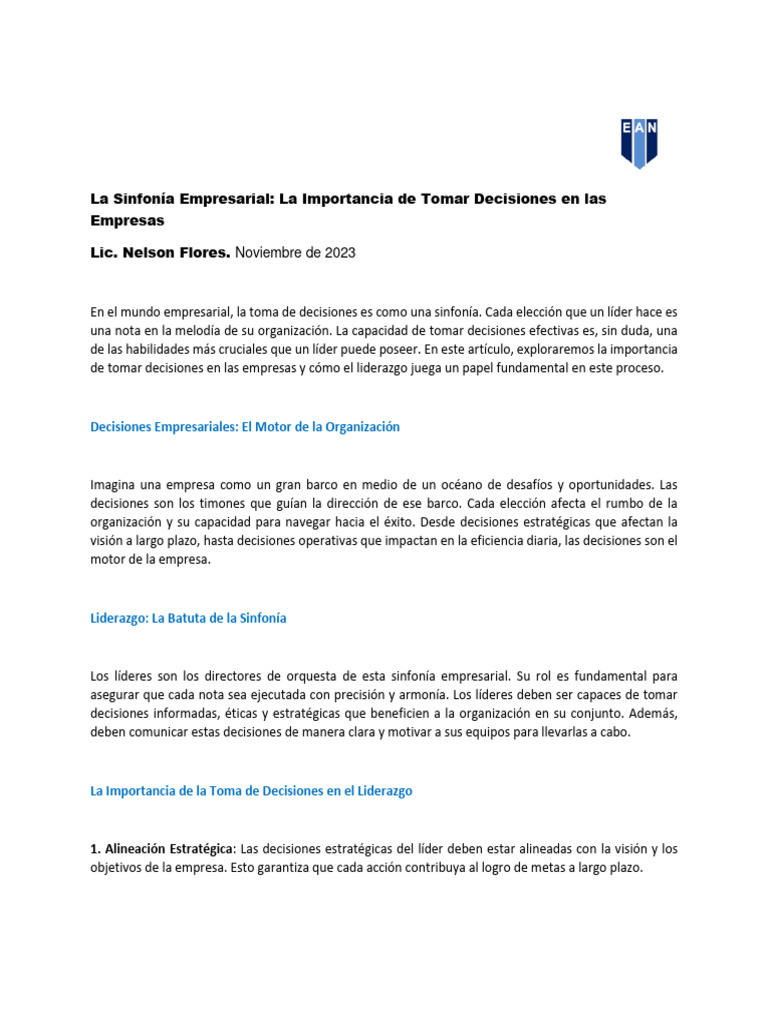 Liderazgo y Decisiones Empresariales | PDF | Liderazgo | Toma de decisiones