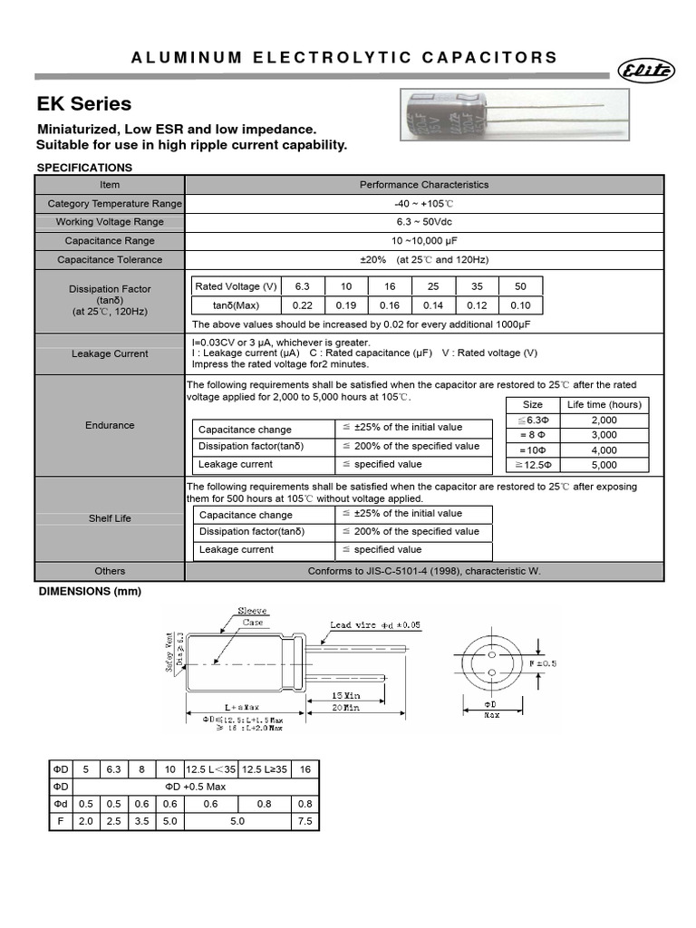 Elite (Radial Thru-Hole) EK Series | PDF | Capacitor | Computer Engineering