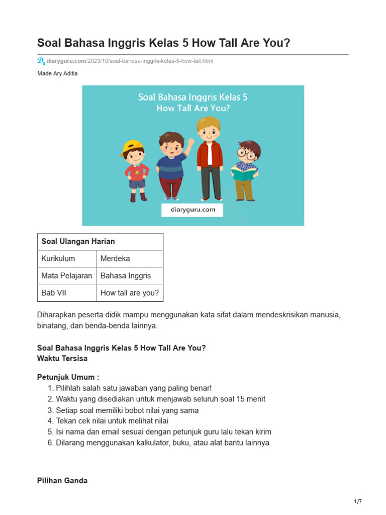 soal-bahasa-inggris-kelas-5-how-tall-are-you-pdf