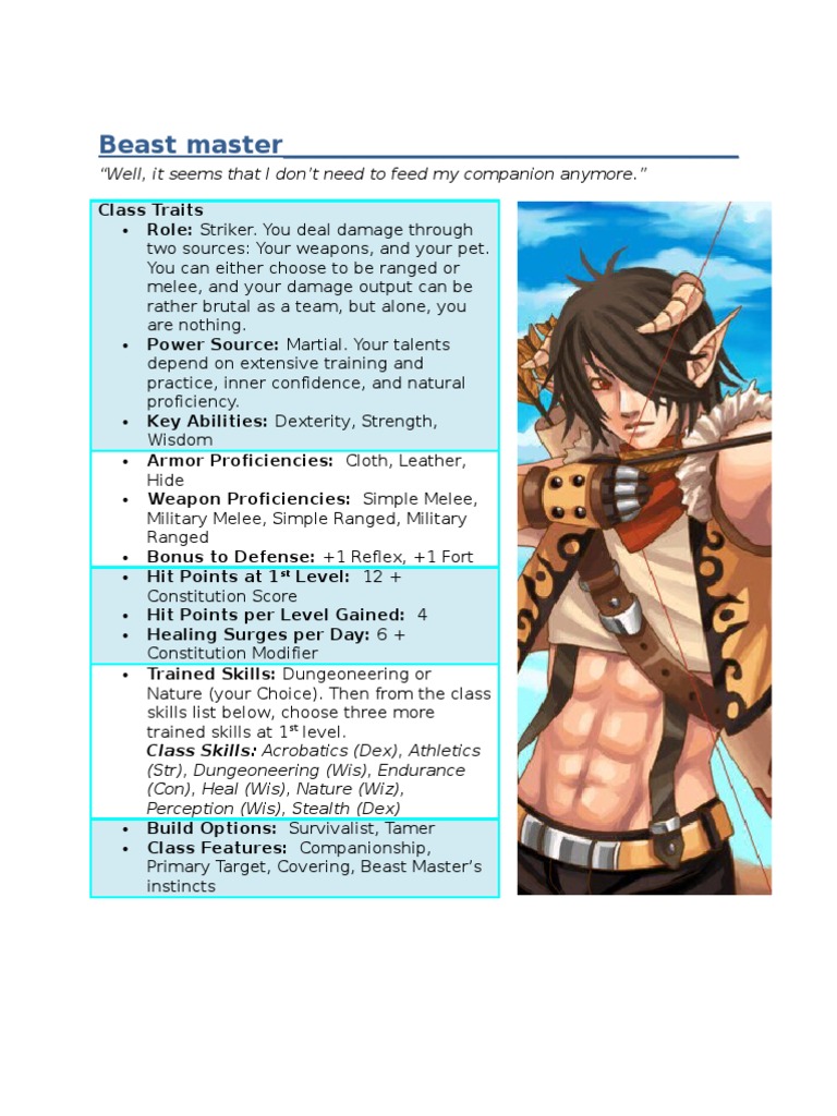 Beast Master Class Overview and Skills | PDF | Leisure