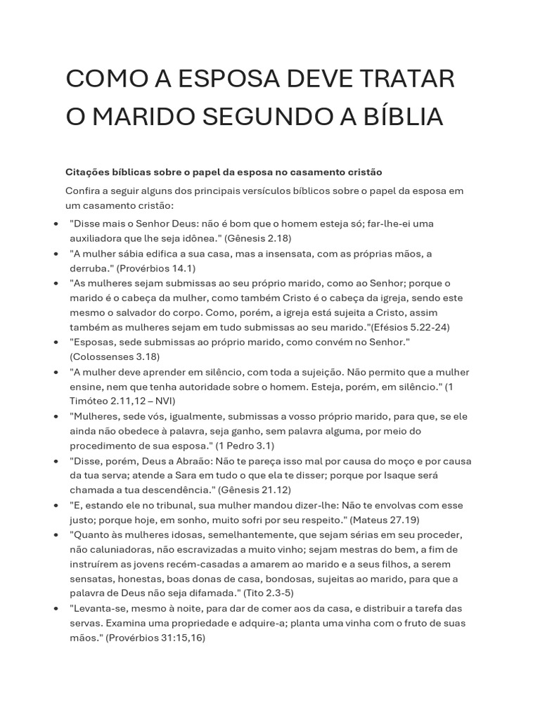 Como A Esposa Deve Tratar o Marido Segundo A Bíblia | PDF | Amor | Bíblia