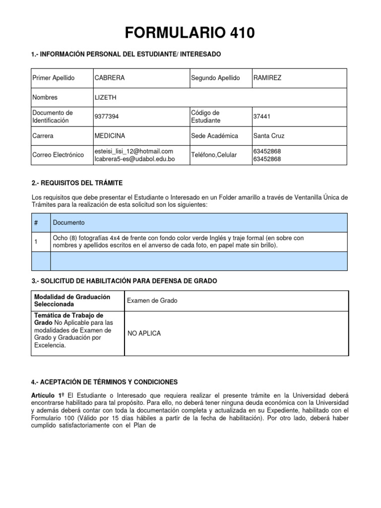 Formulario 410 para Defensa de Grado | PDF | Derecho