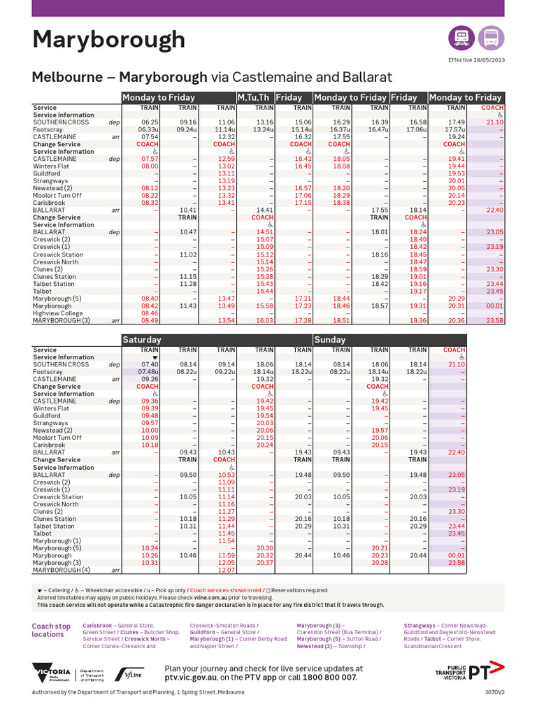 307 Maryborough Timetable Web 280523 v2 | PDF | Rail Infrastructure ...