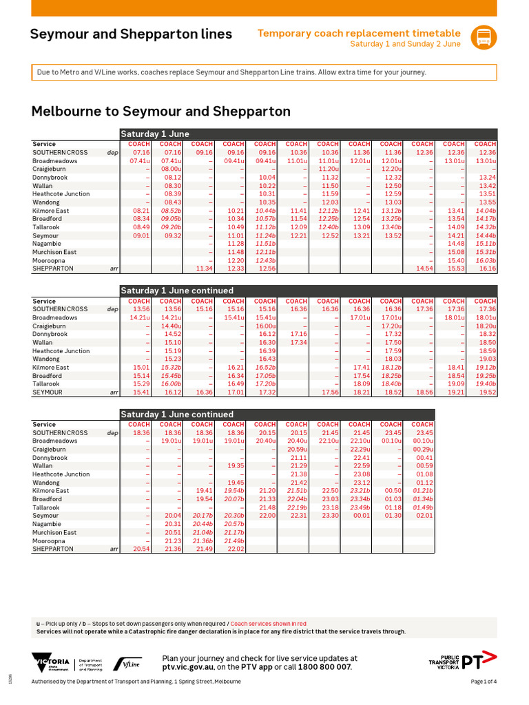 400 Seymour Shepparton Temp Timetable Web 01 020624 v1 | PDF | Land ...