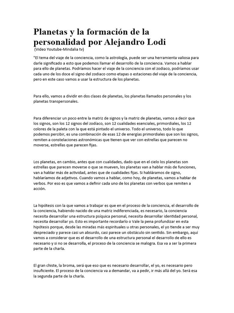 Planetas y La Formación de La Personalidad Por Alejandro Lodi | PDF ...