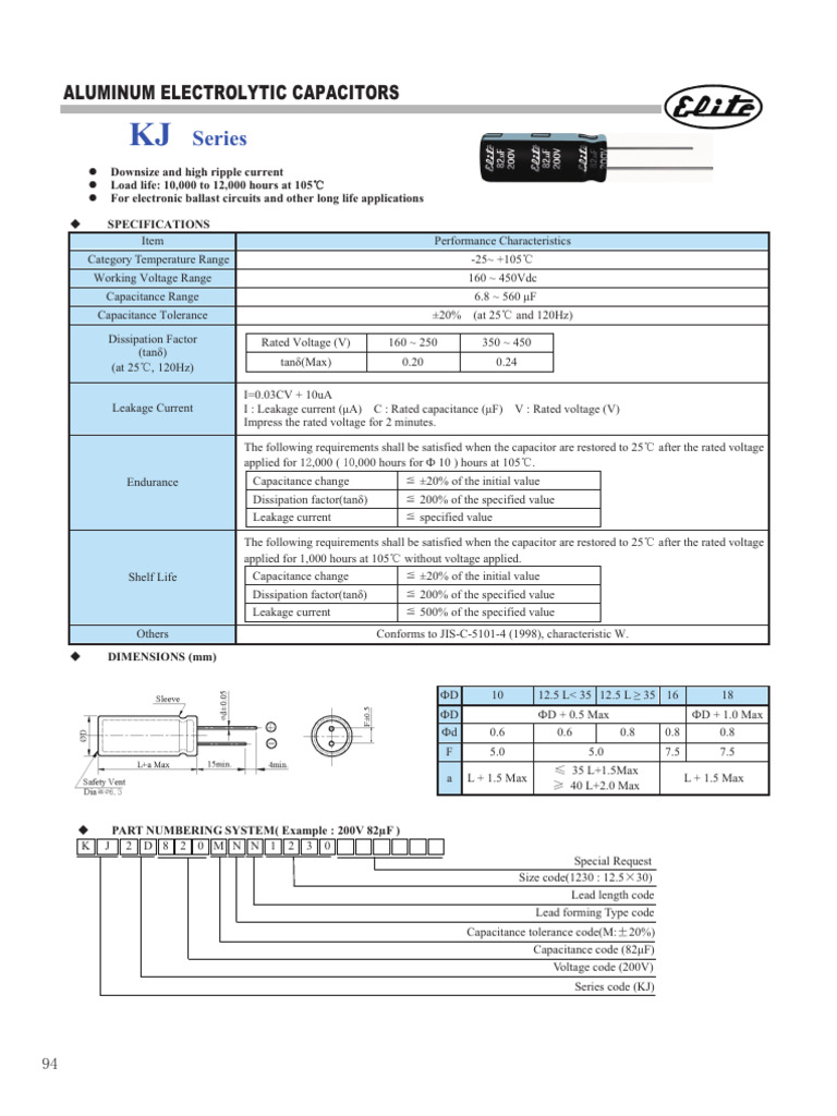 Elite (Radial Thru-Hole) KJ Series | PDF | Capacitor | Computer Engineering
