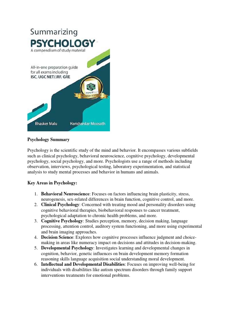 Psychology Summary | PDF | Career & Growth | Self-Improvement