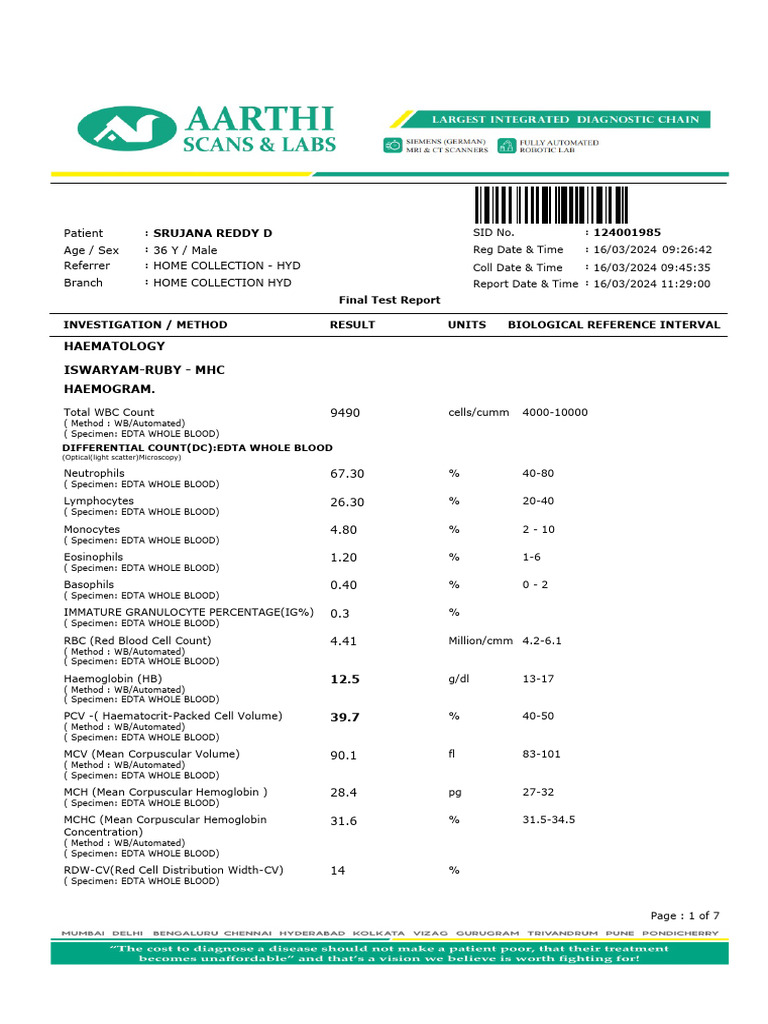 Complete Blood and Biochemistry Report | PDF | Cholesterol | Blood