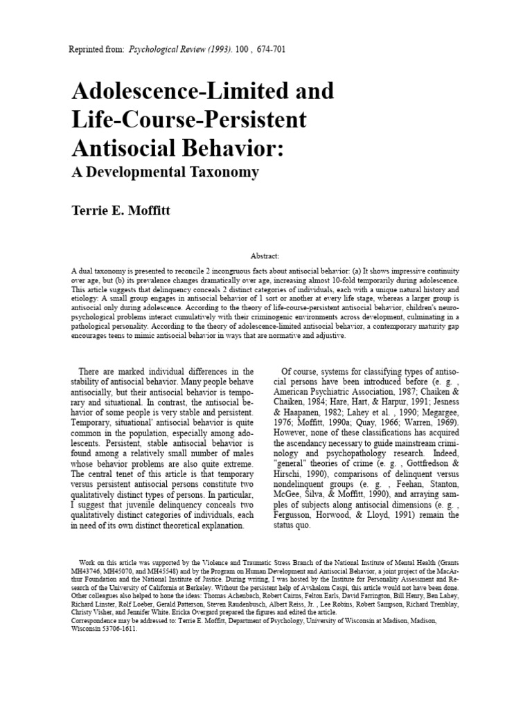 Adolescence-Limited and Life Course Persistent Antisocial Behaviour ...