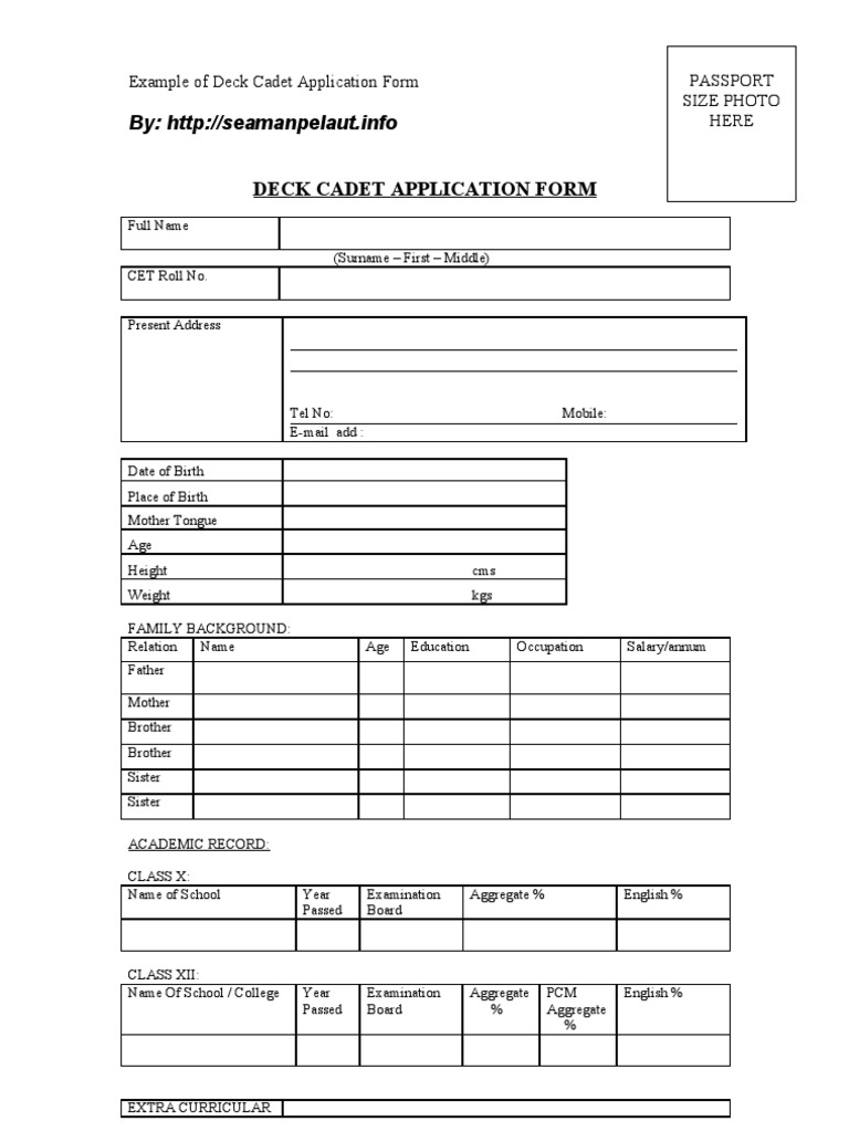 application letter for deck cadet sample