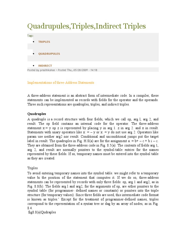 Quadruples, Triples, and Indirect Triples | PDF | Pointer (Computer ...