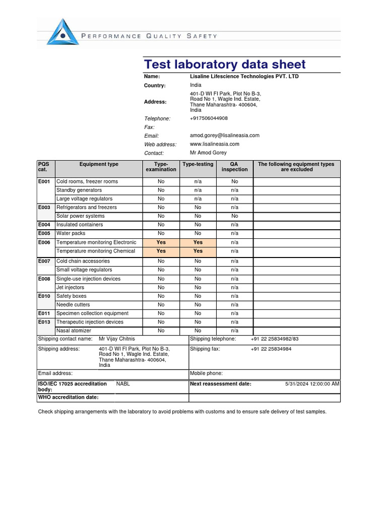 Test Laboratory Data Sheet - Lisaline | PDF | Refrigerator