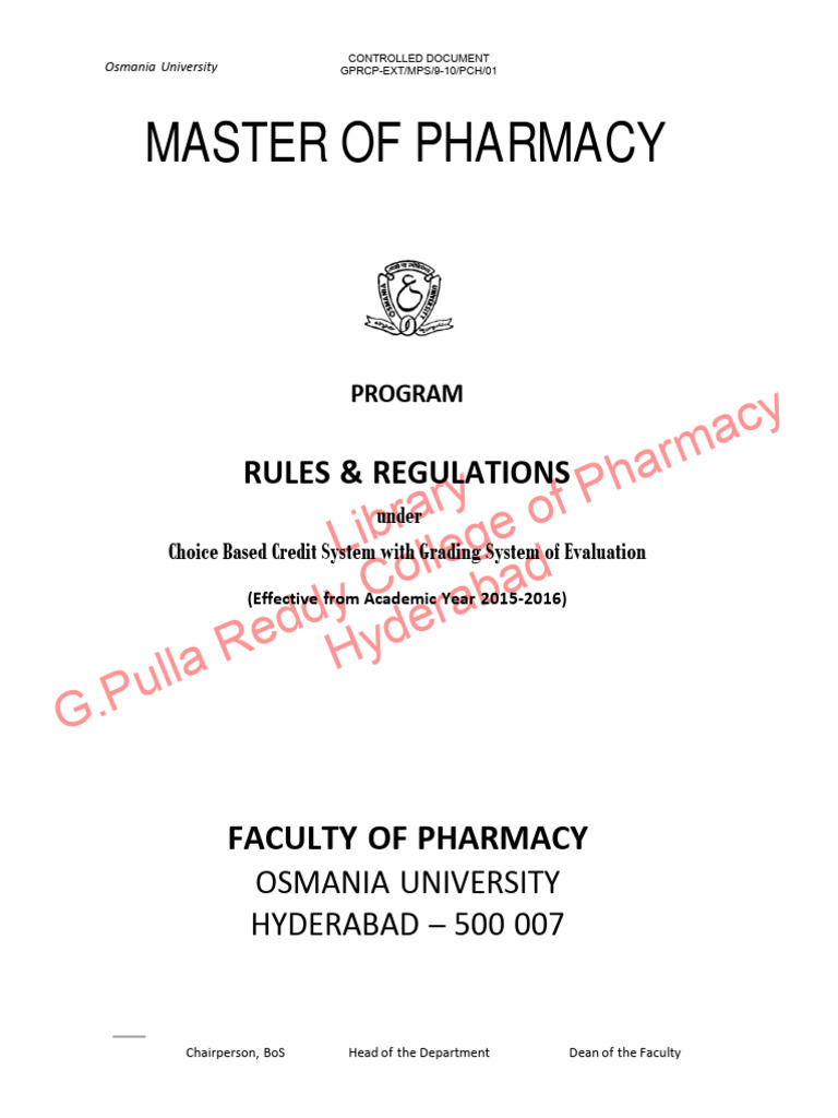 Pharmacy Rules and Regulations 201516 CBCS PDF Postgraduate