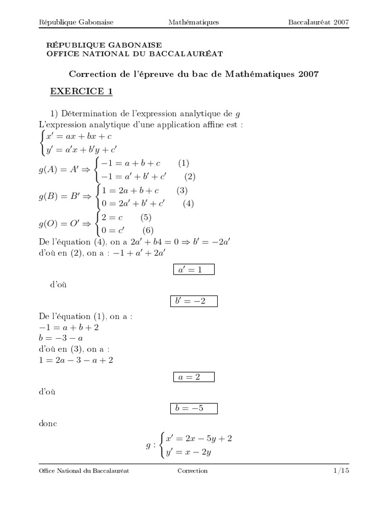 Correction Mathématiques Bac 2007 | PDF | Physique mathématique | Géométrie