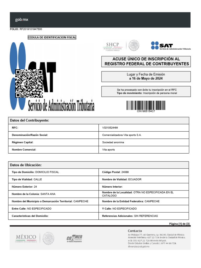 Inscripción Al Registro Federal de Contribuyentes EDIT | PDF