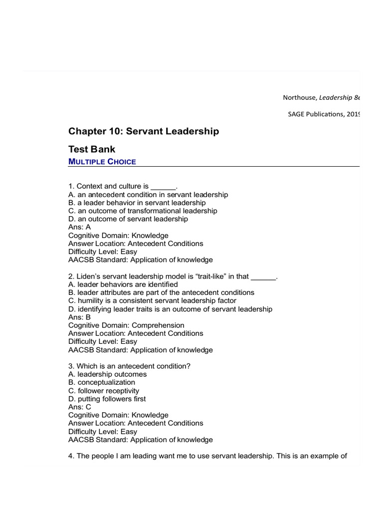 Chapter 10 Servant Leadership Test Bank Pdf