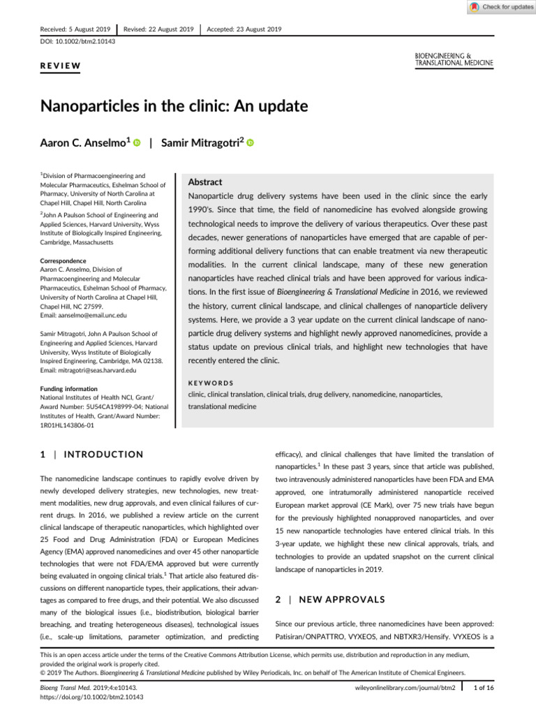 Nanoparticle Drug Delivery Update 2019 | PDF | Clinical Medicine | Medicine