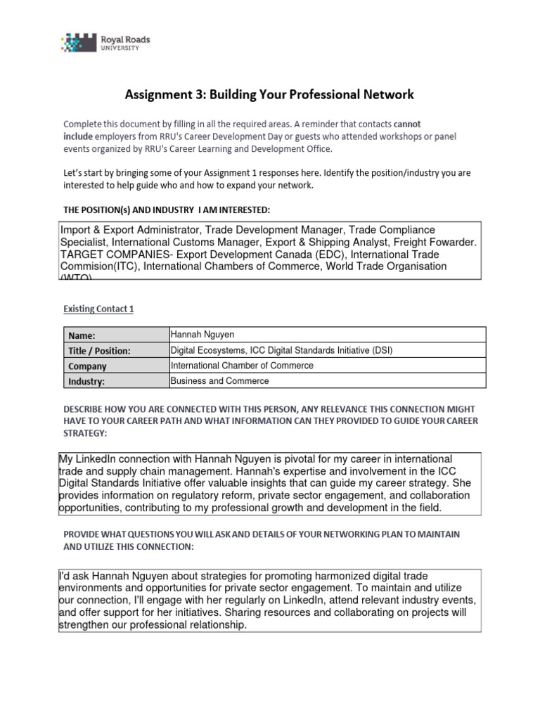 Fillable Assignment 3 Part 1 Networking Action Plan 2023 PDF