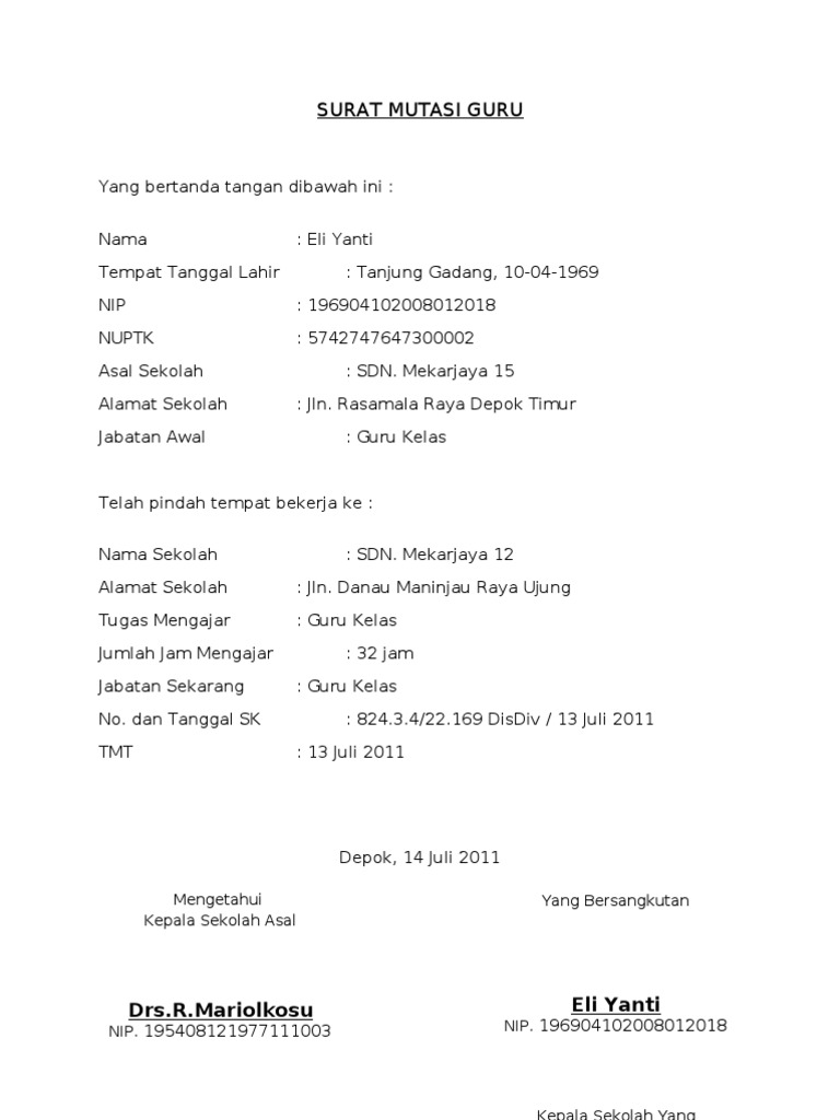 Surat Mutasi Guru