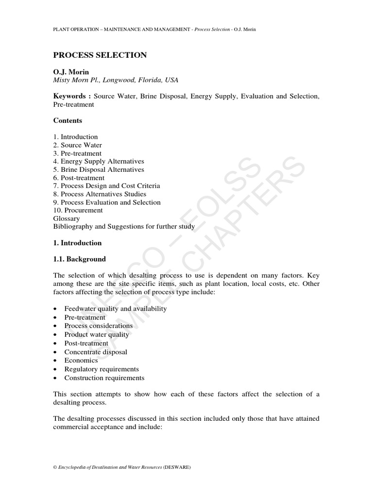Unesco eolss sample chapters process selection pdf membrane water