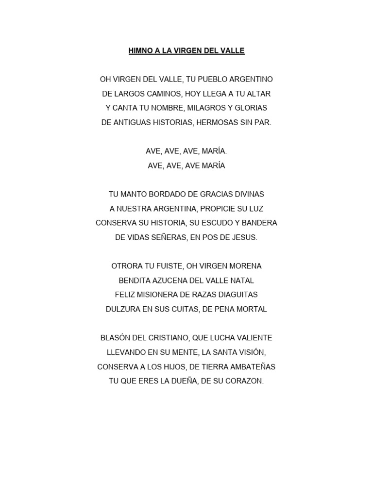Himno a la Virgen del Valle Argentina | PDF | Poesía