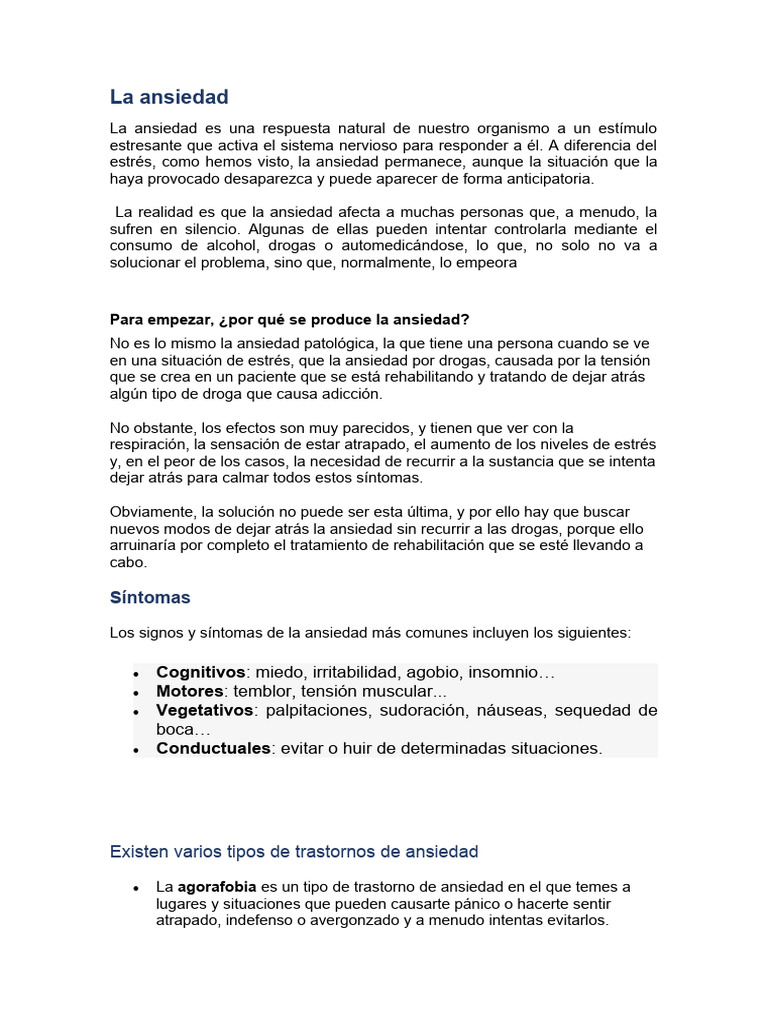 La Ansiedad | PDF | Ansiedad | Trastorno de ansiedad