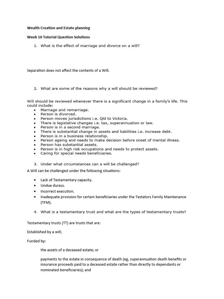 Topic 10 Solutions Pdf Will And Testament Concurrent Estate