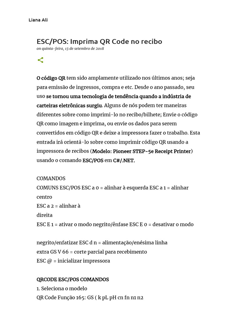 Imprimindo QR Code em Recibos ESC/POS | PDF | Código QR | Notação